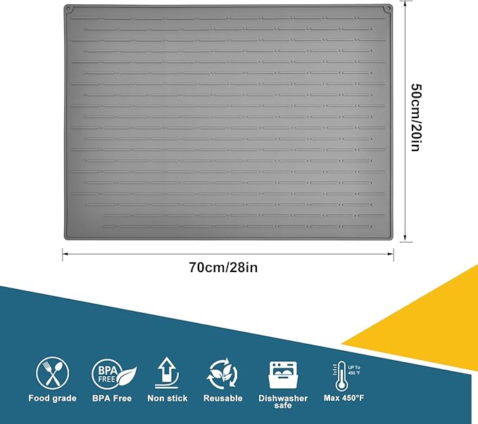 Cook's Aid Stove Top Cover for Electric Stove - Silicone Stove Mat for Glass Top Stove, Glass Cooktop Protector, Dish Mat Drying Kitchen Mat (Light Grey, 20x28 Inch)