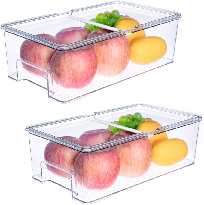 SANNO Vegetable Refrigerator Organizer Food Bins with lids Large Stackable Fridge Clear Organizers Organizer Turntable Storage Container Rotating Organizer Spinning Organizer Bins