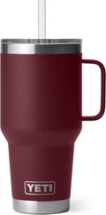YETI Rambler 35 oz Tumbler with Handle and Straw Lid, Travel Mug Water Tumbler, Vacuum Insulated Cup with Handle, Stainless Steel, Wild Vine Red