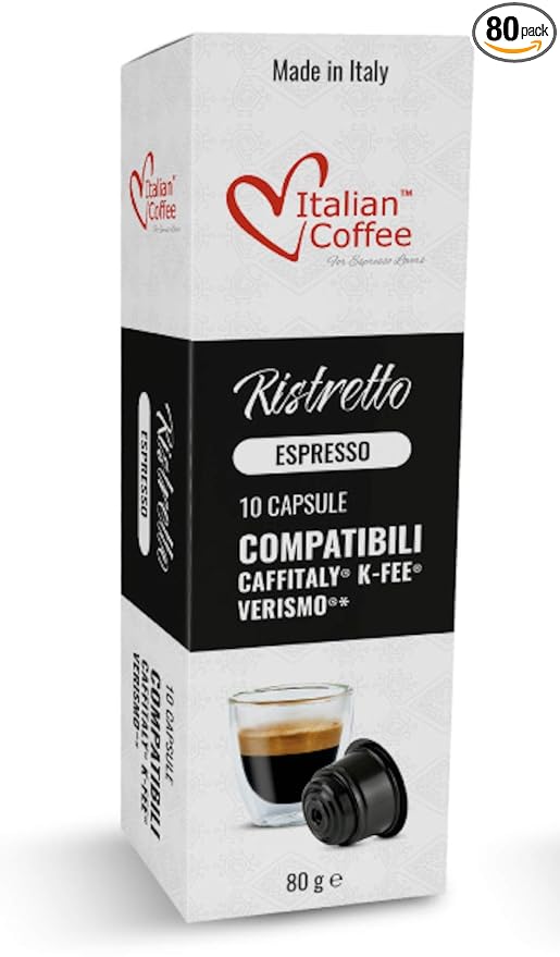 ITALIAN COFFEE FOR ESPRESSO LOVERS Italian Coffee capsules compatible with Verismo, CBTL, Caffitaly, K-fee systems (80 pods RISTRETTO blend)