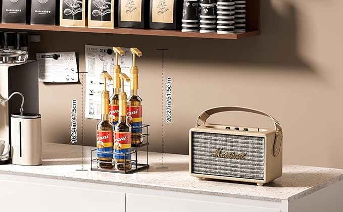 kimilus 4 Bottle Capacity Coffee Syrup Organizer 2 Tier Coffee Syrup Stand Shelf for Coffee Bar Kitchen Small Wine Rack for Bar Family Storage for Syrup Wine Dressing