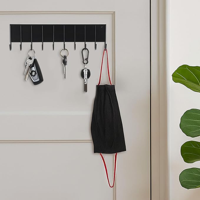 4Pcs Magnetic Key Holder for Fridge, With 10 Hooks Wall - Strong Magnetic Hooks Organizer for Keys, Kitchen Utensils, Towels, Grill Tools - No Drill Iron Key Rack for Metal Door, Garage, Laundry Room