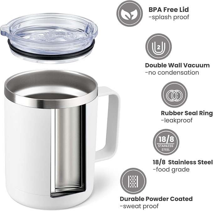 MEWAY 12oz Coffee Mug With Handle 8 Pack Bulk,Stainless Steel Insulated Travel Tumblers With Sliding Lid,Double Wall Vacuum Camping Cup for Hot & Cold Drinks Tea (Multicolor,Set of 8)