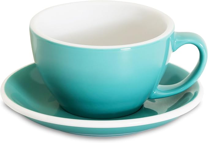 Loveramics 2 Set x 10 oz Latte Art Cup and Saucer (Teal + Yellow)