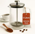 French Press Coffee Maker – Double-Wall Borosilicate Glass | Ribbed Manual Brewer with Stainless Steel Mesh Filter for Hot & Cold Coffee or Tea (34oz /1000ml)