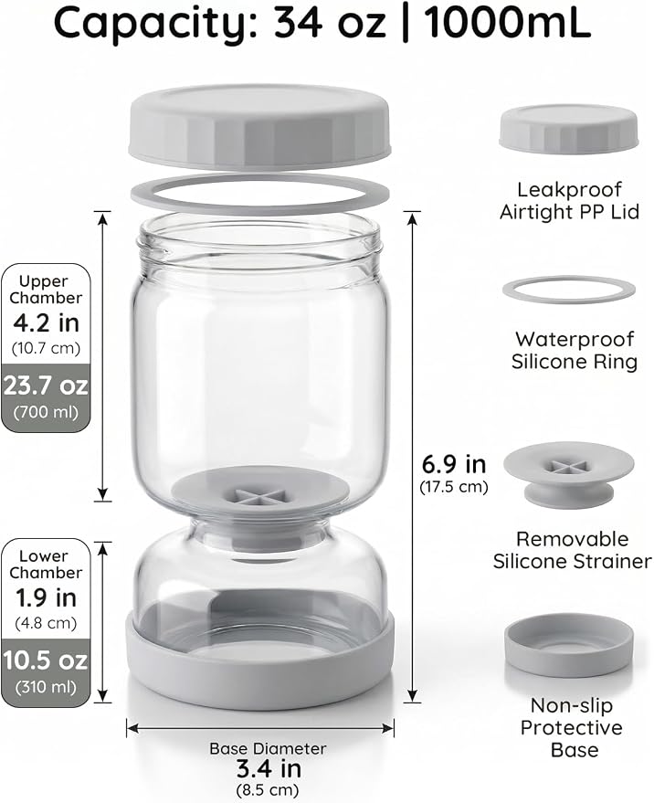 Homnoble Pickle and Olive Hourglass Jar with Strainer Flip for Pickle Juice Separator from Wet and Dry, Upgrade Food-grade ABS Lid and BPA Free Hourglass Jar for Airtight Storage