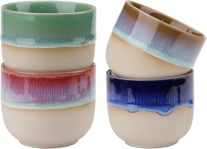4 Pieces Handleless Porcelain Espresso Cups Set, 5 Oz Porcelain Espresso Mugs, Semi-Glaze Clay Demitasse Coffee Cups for Home Office Mocha Tea Machine (2.3" x 2.7", Colorful)