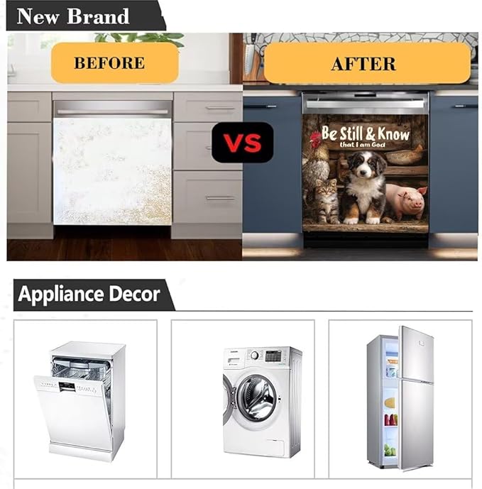 Rooster Dishwasher Magnet Cover,Decorative Pig Magnetic Panel Sticker for Dishwasher and Refrigerator,Puppy and Cat Washing Machine Cover Magnet,Christian Country Style Appliance Decoration,23"x17"