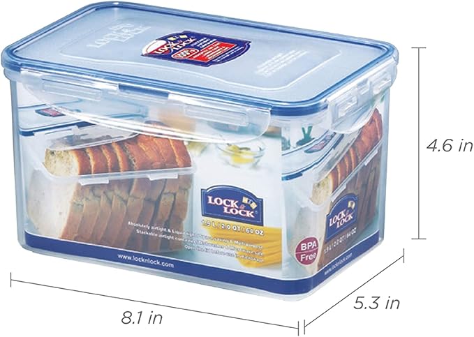 LOCK & LOCK Easy Essentials Food Lids/Pantry Storage/Airtight Containers, BPA Free, Rectangle - 8 Cup - for Cookies, Clear (Pack of 2)