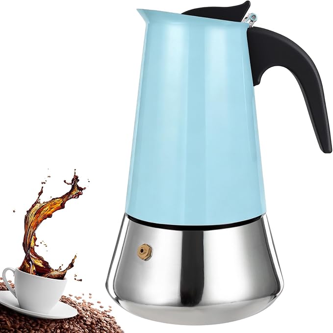 4 Cup Stovetop Espresso Maker Stainless Steel Moka Pot Stove Top Percolator Italian Coffee Makers Capable Mocha Greca Machine Cafe Classic Induction Cookers for Home and Camping 200ml 6.6oz