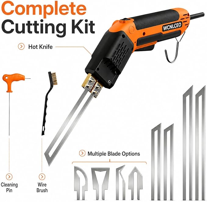 Electric Hot Knife Foam Cutter Kit, Hot Knife Cutting Tool with 8 Blades, R-Shaped Blade, Spade Blade,1.79 in, 3.9in and 7.8 in Blades, Hex Wrench and Brass Brush for Styrofoam, EVA Foam, Foam Board