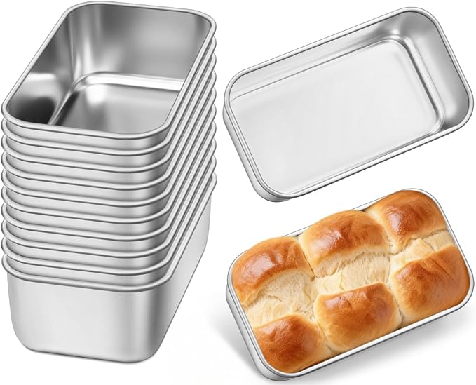 Leonyo 6.3x3.5IN Stainless Steel Mini Loaf Pans for Baking Bread, 12 Pack | Non-Toxic Small Mini Bread Loaf Pans Tins for Homemade Smaller Loaves Meatloaf Banana Brownies, Dishwasher Oven Safe