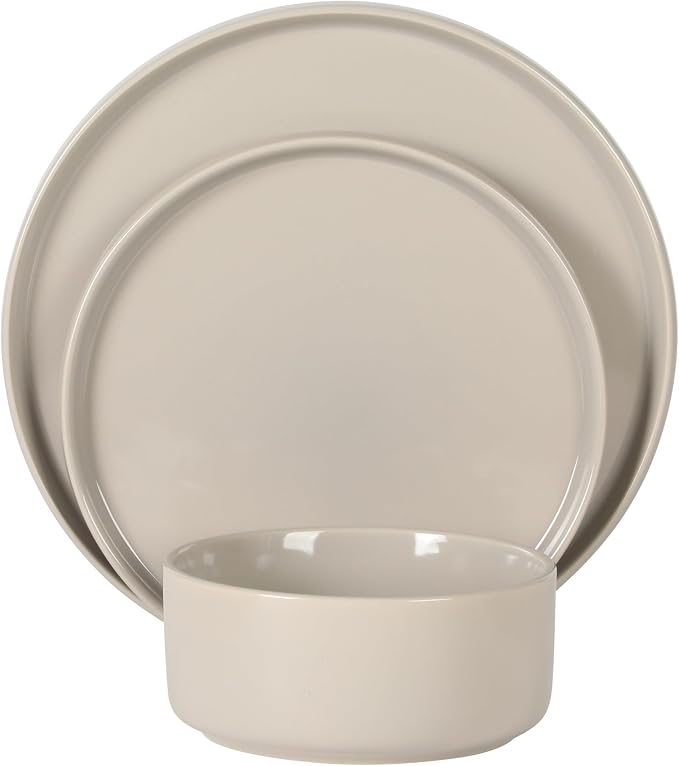 Gibson Elite Moonstone 12 Piece Modern Stoneware Dinnerware Set for 4, Grey Plates and Bowls Set, Dinner Plates, Salad Plates, Bowls