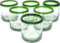 Emerald Green Rim 8 oz DOF Rock Glasses (set of 6), Recycled Glass, Lead-free, Toxin-Free (DOF Rocks)