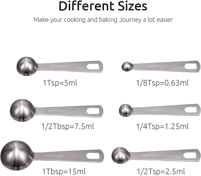 U-Taste 18/8 Stainless Steel Measuring Spoons Set of 6 and Measuring Cup Set of 7 for Dry and Liquid Ingredient with Engraved Measurement