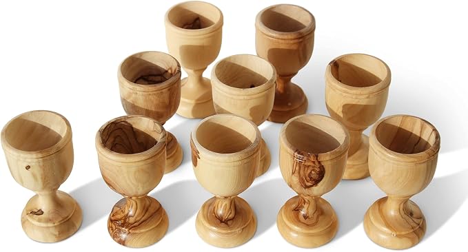 THE JERUSALEM GIFT SHOP SINCE 2004 10 Small Communion Cups. Hand Carved Kiddush Cup from Olive wood - for Church, Ministry & Worship events with Certificate of Origin.