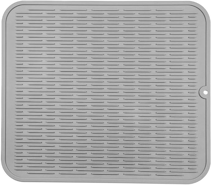 MicoYang Silicone Dish Drying Mat for Multiple Usage,Easy clean,Eco-friendly,Heat-resistant Silicone Mat for Kitchen Counter or Sink,Refrigerator or Drawer Liner Grey XL 18 inches x 16 inches