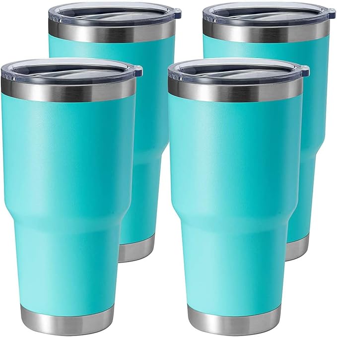 HASLE OUTFITTERS 30oz Stainless Steel Tumbler, Double Wall Vacuum Insulated Travel Mug Tumbler, Durable Insulated Coffee Mug, Gift Box Set (Light Green, 4)