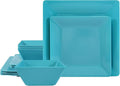 TP 12-Piece Melamine Dinnerware Sets, Plates and Bowls Dishes Set for 4, Break-Resistant & Non-Microwavable, Lightweight Square Dinner Plates, Teal