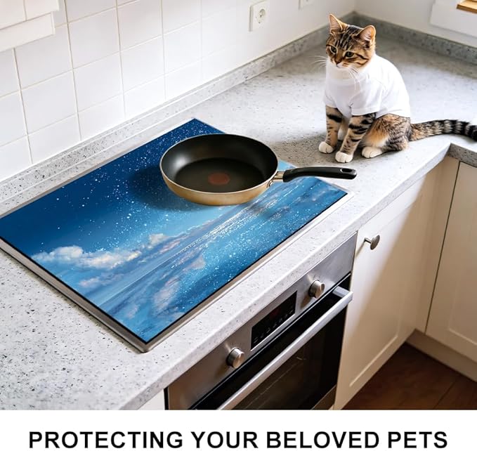 Stove Top Cover for Electric Stove 28.4 x 20.5 Inch Non Slip Stove Mat Oil Proof Blue Ocean Sky Glass Cooktop Protector Kitchen Counter Mat