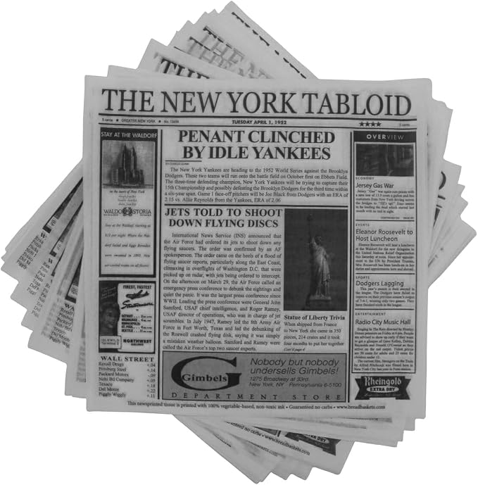 G.E.T. 4-TN1000 Appetizer/Serving Basket Tissue Liner Paper, 12" x 12", New York Newsprint (Case of 1000)