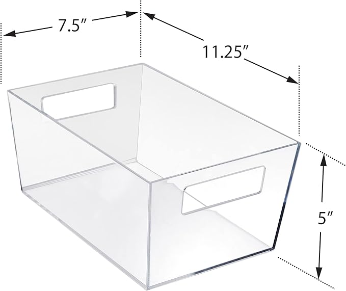 Azar Displays 556237 Large Clear Plastic Organizer Storage Tote Bin with Handle, Pantry Storage, Kitchen and Fridge Organizer, Cabinet and Drawer Container 11.25""W x 7.5""D x 5""H", 4-Pack