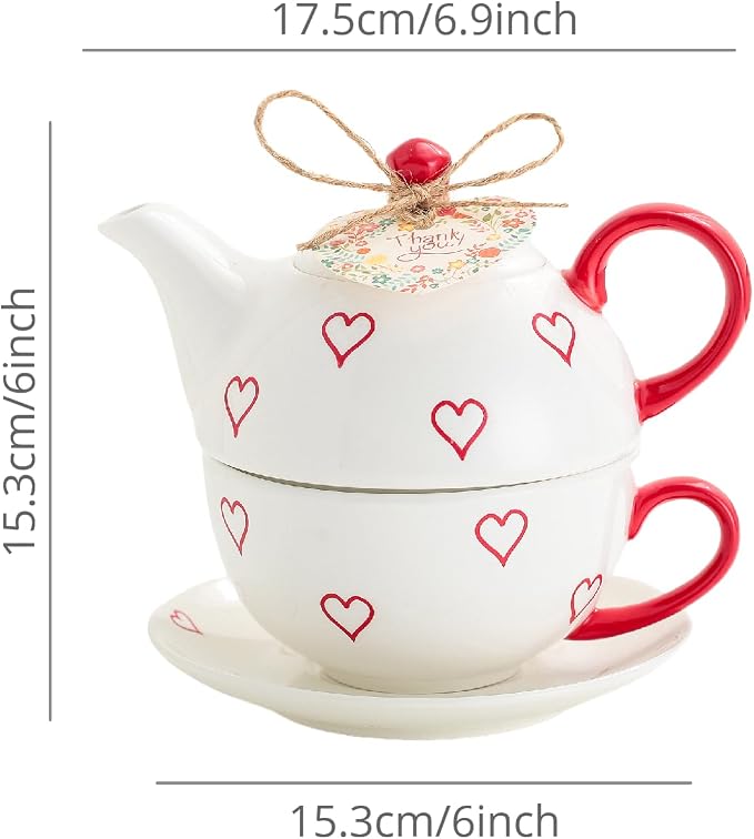 Domini Teapot cup combo,Teapot and Teacup for One,Tea Cup and Saucer Set-Tea Pot Set Gift for Girl Women,Bright white