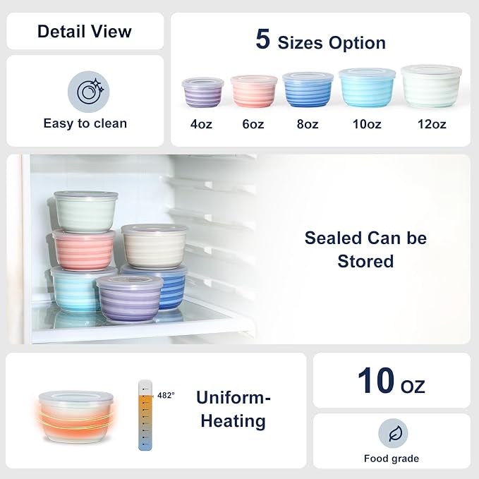 Selamica Ceramic Ramekins with Lids, 10 OZ Creme Brulee Ramekins with Covers Oven Safe, Custard Cups Small Baking Bowls for Souffle, Pudding, Onion Soup, Dips, Set of 6, Gradient Color