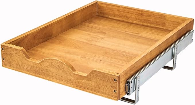 DINDON 1 Tier Pull Out Cabinet Organizer (11" W x 21" D) Single Tier Heavy Duty Sliding Wood Drawer Under Cabinet Shelf Organization Storage