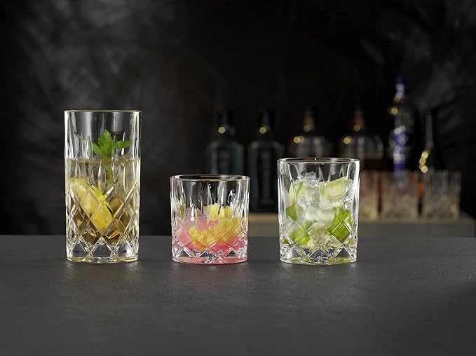 Nachtmann Noblesse 13 oz Crystal Glass Long Drink, Set of 4 – 6" Cut Crystal Lead-Free Highball Glasses for Cocktails, Sparkling Drinks & Beverages – Machine-Made Barware for Tabletop Use