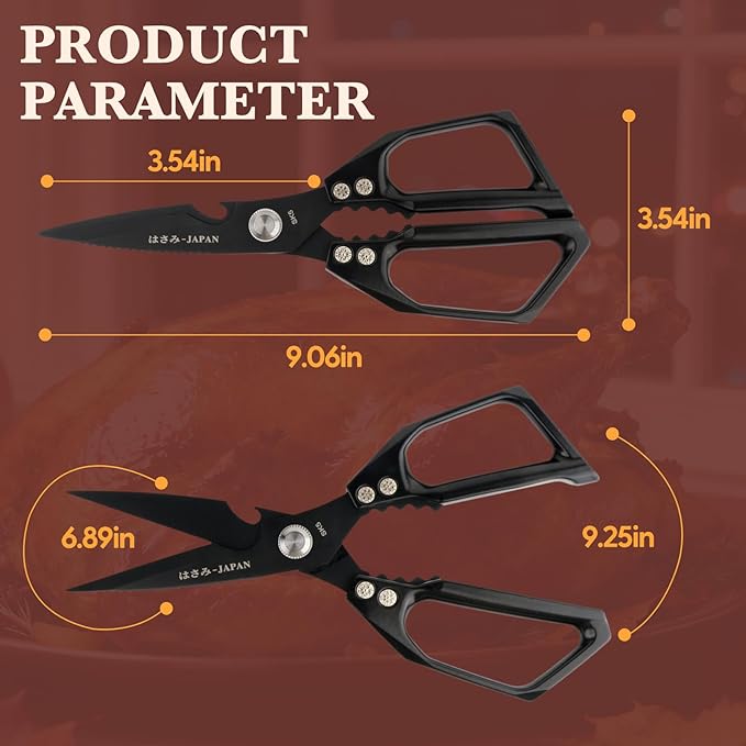 Kitchen Scissors, Heavy Duty Stainless Steel Kitchen Shears, Sharp Black Meat Scissor, All-Purpose Poultry Scissors, Japanese-Style Cooking Shears for Turkey, Chicken, Thanksgiving, Christmas