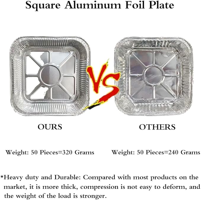 Non-Stick Disposable Air Fryer Aluminum Foil Liners Square 50PCS, Oil-Proof Aluminum Foil Tin Box Also for Steamer Basket Instant Pot Oven & Grill (7 * 7 Inch-Square)