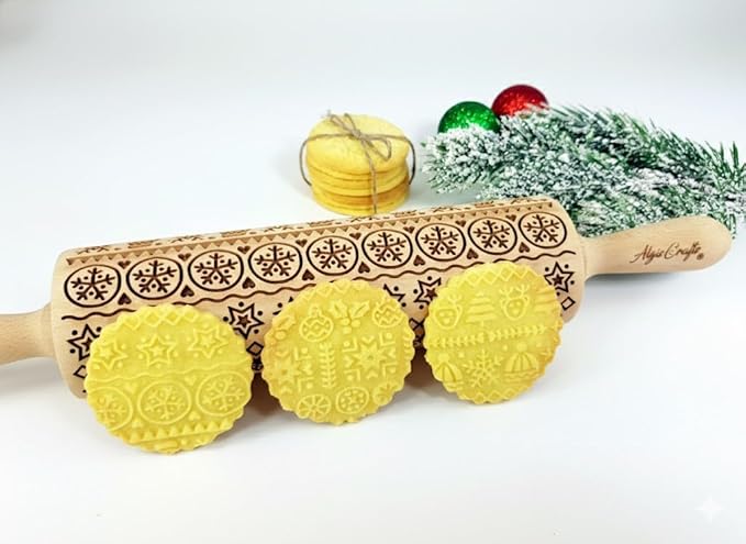 WINTER Embossing Rolling Pin for Christmas Cookies, Gingerbread, Shortbread by Algis Crafts