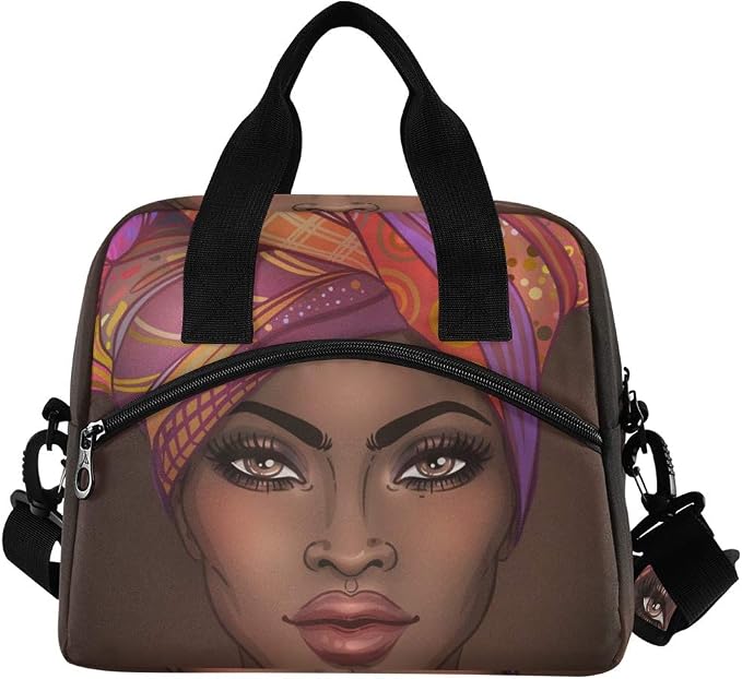 African American Woman Lunch Bag Lunch Bag for Girls Boys Women Men,Insulated and Water-resistant Thermal Cooler Bag with Adjustable Strap for School Office Picnic