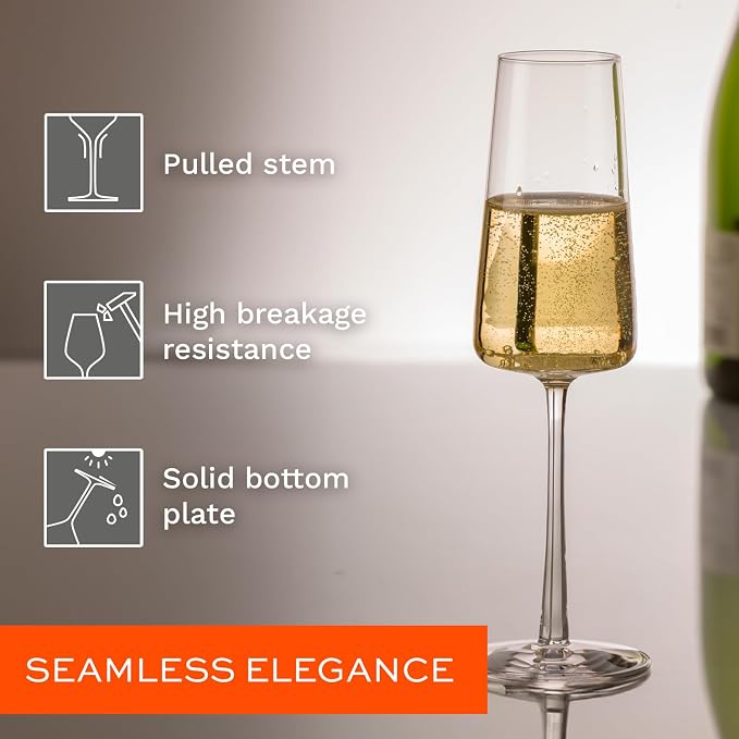 Stölzle Lausitz Champagne Glasses Power 4-Piece Set 8 oz – Elegant Flutes Ideal for Prosecco & Sparkling Wine – Crystal Champagne Glasses – Dishwasher- & Shockproof
