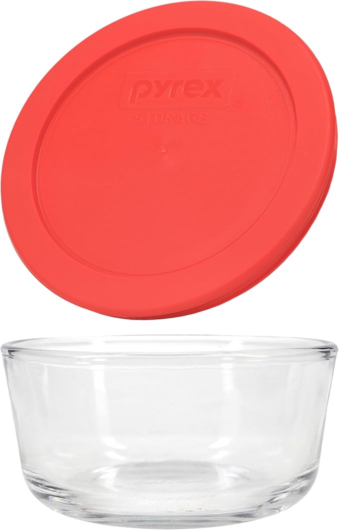 Pyrex 7200 2 Cup Glass Bowls & 7200-PC Red Food Storage Replacement Lids (6-Pack) - Made in USA