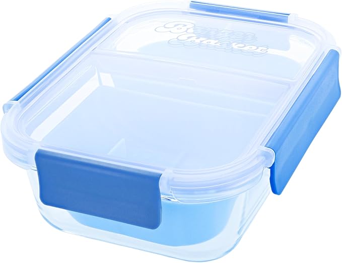 Two Compartment Borosilicate Glass Container Cleaning Tool with Sealable Lid (Arctic Blue)