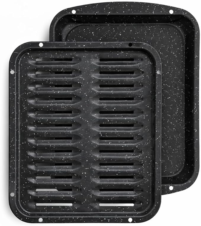 Broiler Pan for Oven Nonstick 16.75” x 13” Ceramic Coated - Broiling Pan for Oven Withstands Heat up to 550° F Heavy Duty Broil Pans and Rack Circulates Heat and Drains Fat (Speckled)
