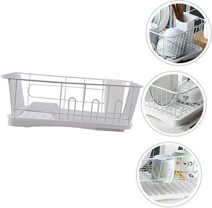 PRETYZOOM Dish Drying Rack Multi-Functional Kitchen Drainer Basket Premium Over Sink Drying for Easy Water Drainage and Stylish Organization White Iron Design