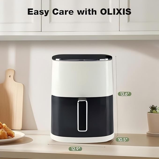 OLIXIS Air Fryer 6 Quart with Window Square Airfryer 12-in-1 Air Frys, Roast, Reheat, Dehydrate, Bake, Steam, Fries, Custard, Chicken, Wings, Sea Food, Vegetabels,400F, White