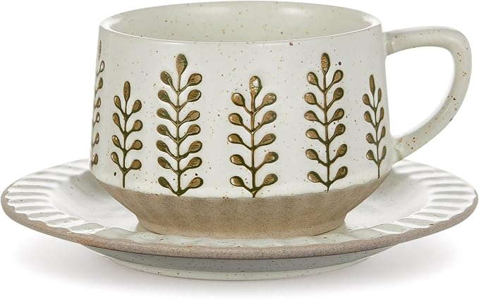 LemonRoad Vintage Tea Cup and Saucer Set, 10oz Porcelain Coffee Mugs with Saucer for Latte Mocha Cappuccino Ceramic Teacups for Housewarming Wedding Gifts Kitchen Table Decor