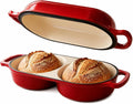 Mini Double Dutch Oven for Sourdough Bread – Enameled Cast Iron Loaf Pan with Dual Loaf Design, 500°F Oven Safe Non-Stick Cast Iron Dutch Oven, Small Loaf Baker for Artisan Baking