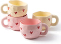 4pcs Ceramic Heart Mugs, 9.4OZ Cute Love Coffee Cup Set, Pink & Yellow, Dishwasher Safe Espresso/Latte Mugs Set, Gift for Women/Mom/Girl Friend(Love)