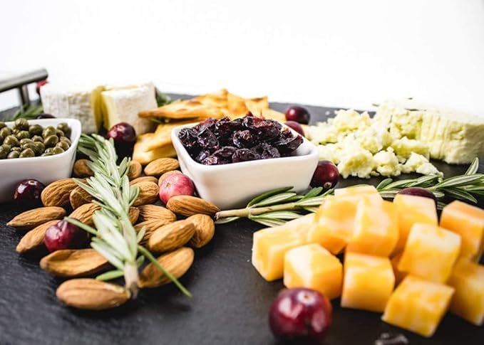 Natural Slate Cheese Board and Knife Set | Charcuterie Board Cheese Knives and Spreader set 14 Pieces 16" x 12" Serving Tray with Black Handle Ceramic Bowls Soapstone