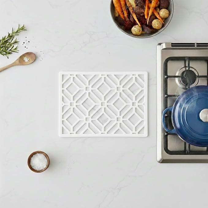 GASARÉ, Extra Large, Thick, Silicone Trivet for Hot Dishes, Pots, and Pans, Heat Resistant Mat for Countertop, Hot Pad for Kitchen, Easy to Clean, 16 x 12 x 3/8 Inches, White