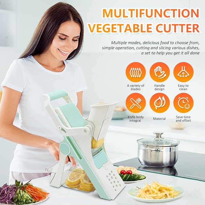 Potato French Fry Cutter, Mandoline Slicer for Kitchen - Vegetable Chopper, Food Slicer with Container, Onion Dicer with Safety Guard - Multi Vegetable Slicer for Healthy Cooking