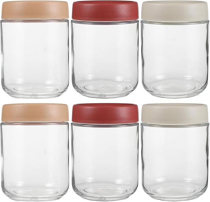 Amosfun 6pcs 500ml Glass Airtight Food Storage Jars with Sealed Lids, Reusable Kitchen Canisters for Coffee, Nuts, Spices, Yogurt, and Meal Prep
