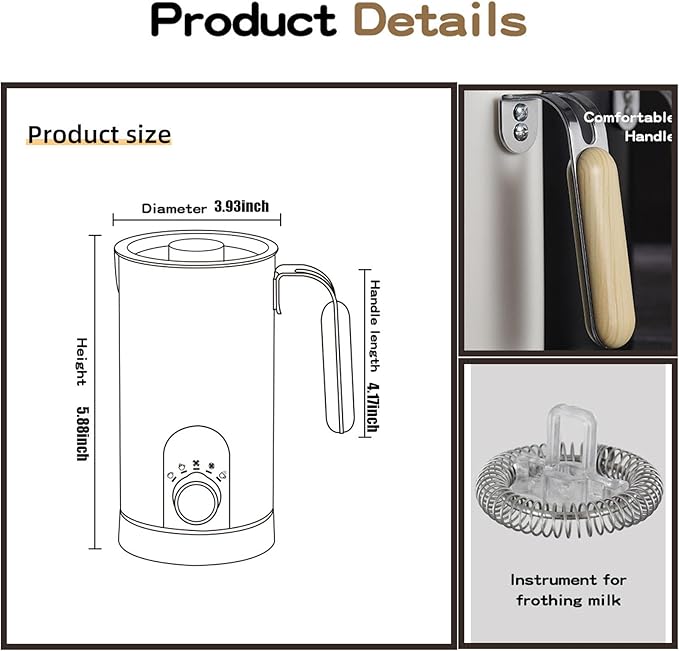 Milk frothing machine，Automatic milk frother，Electric for Hot & Cold Froth, Froth Or Heat Milk，Multifunctional milk frother，Automatic off & Easy Cleaning, Silent Operation
