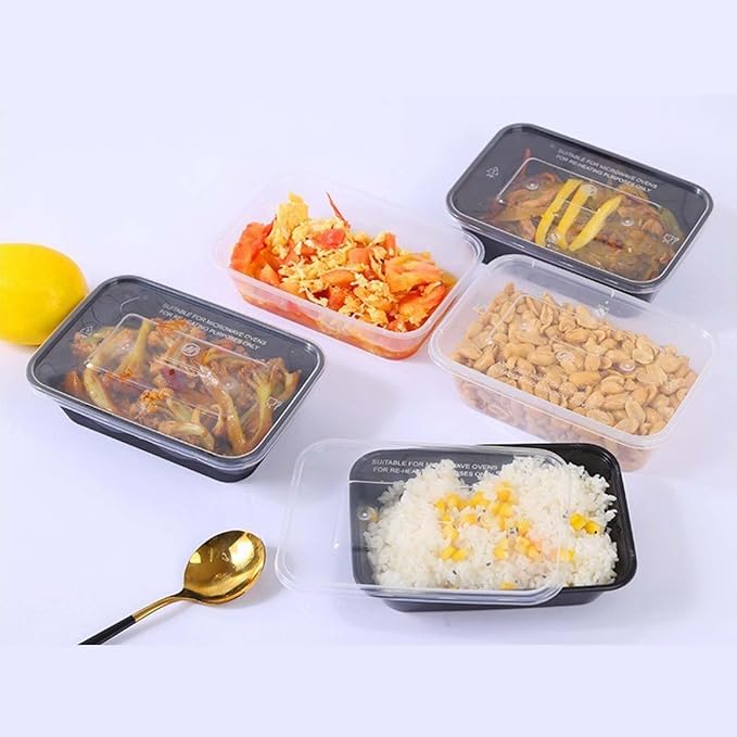 100pc 24 oz square meal prep containers with lids ,disposable to go food containers,Plastic take out food containers With Lid, Reusable food storage containers ，Microwave Freezer Dishwasher Safe