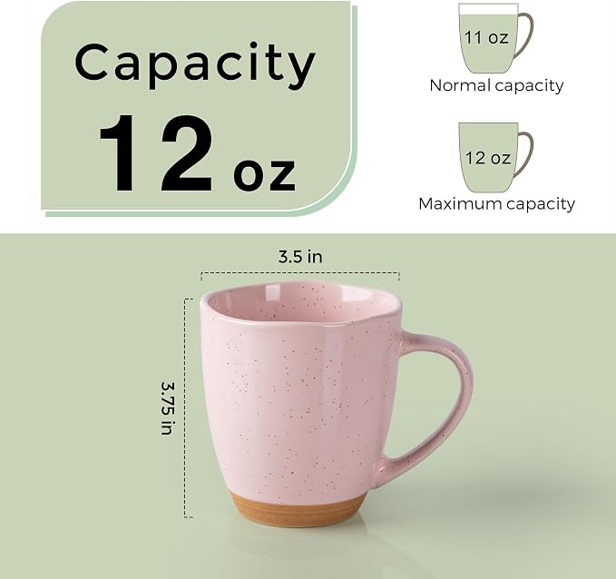 AmorArc 12oz Ceramic Coffee Mugs set of 6, Stylish Coffee Mugs with Rustic Terracotta Underside for Latte/Cappuccino/Milk/Cocoa, Dishwasher&Microwave Safe,